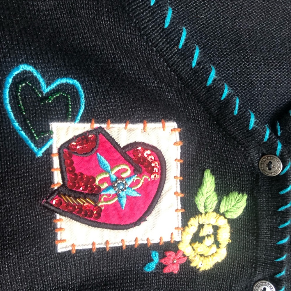 Susan Graver Black V-Neck Sweater with Colorful Embroidery - Picture 11 of 13